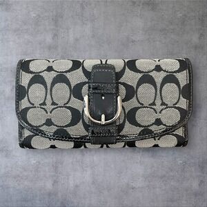 Vintage Y2K Coach Black Soho Signature Canvas Wallet Buckle Detail  Leather Trim